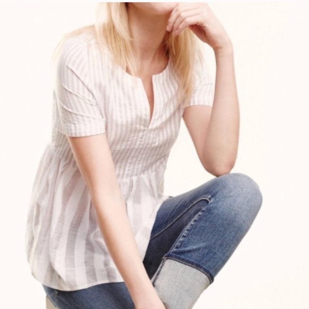 Anthropologie 11 1 Tylho Tan Striped Peplum Top
